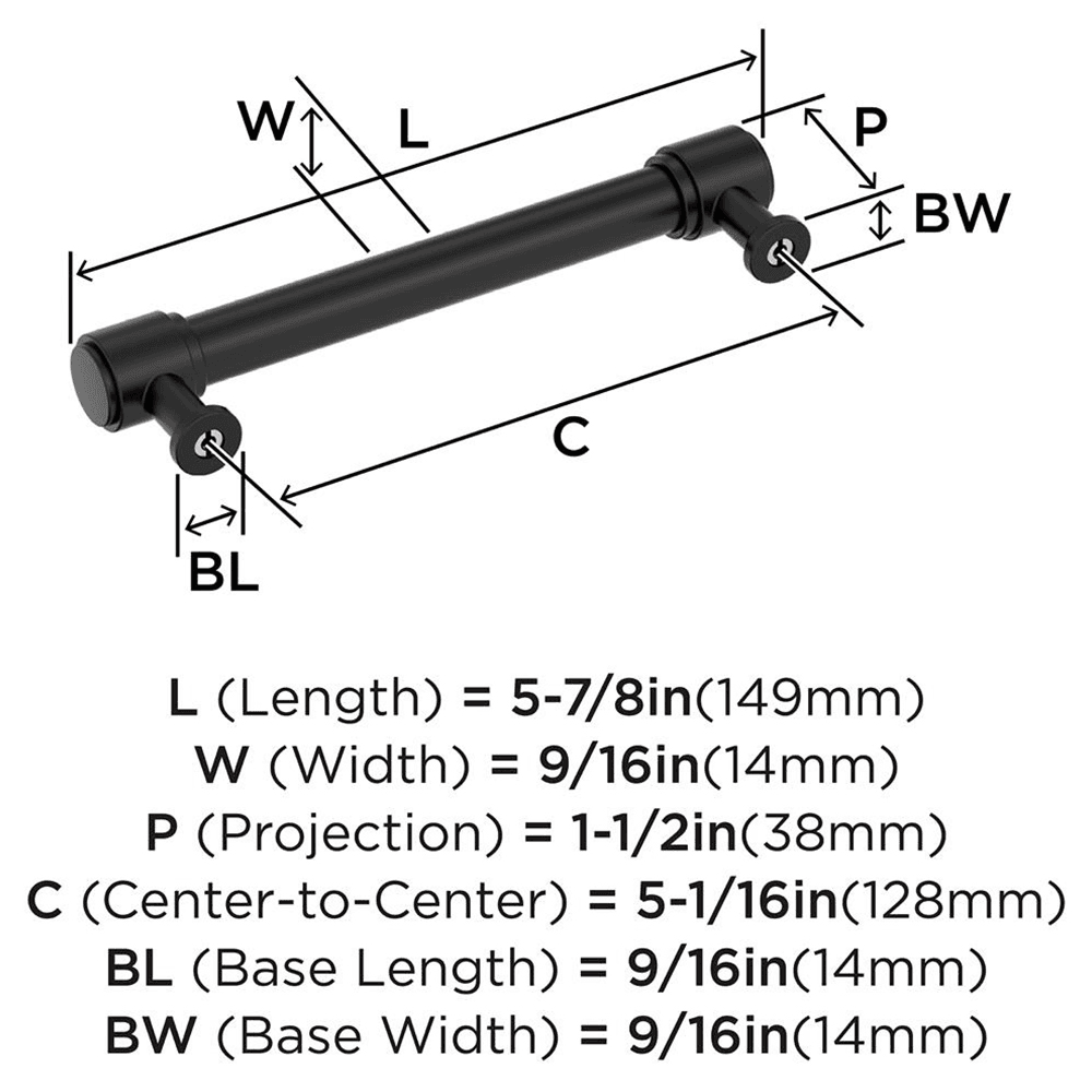 128mm Faircrest Cabinet Pull, Matte Black Alt 1 - Image