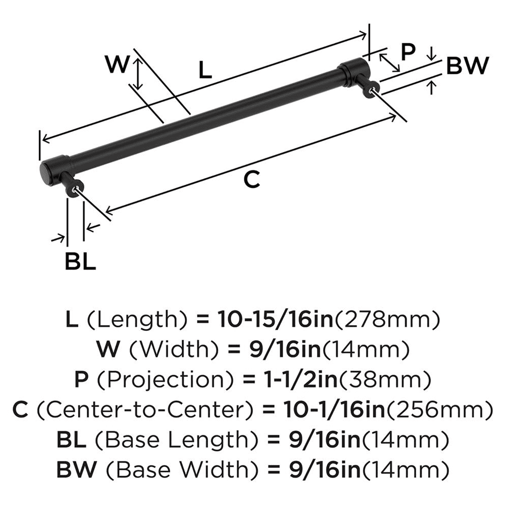 256mm Faircrest Cabinet Pull, Matte Black Alt 1 - Image