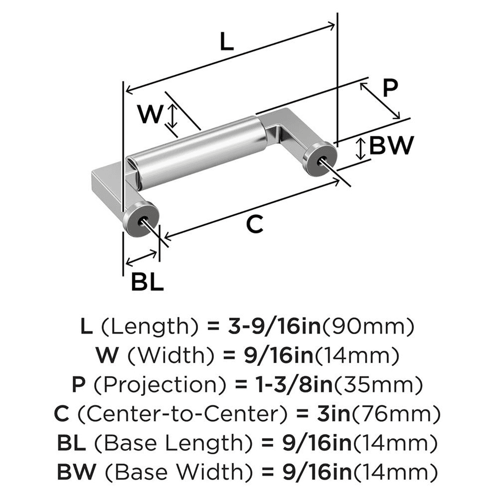 76mm Balon Cabinet Pull, Polished Chrome Alt 1 - Image