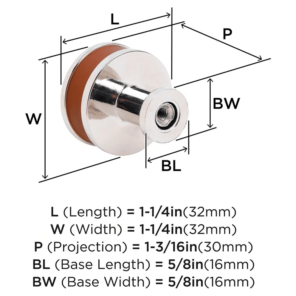 32mm Fairlane Cabinet Knob, Cognac Leather/Polished Nickel Alt 1 - Image