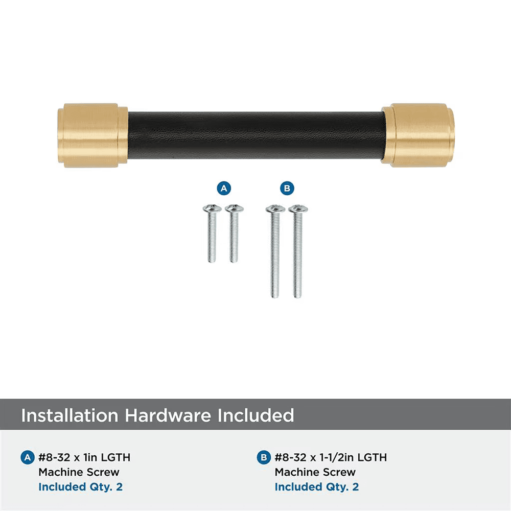 96mm Fairlane Cabinet Pull, Black Leather/Champagne Bronze Alt 2 - Image