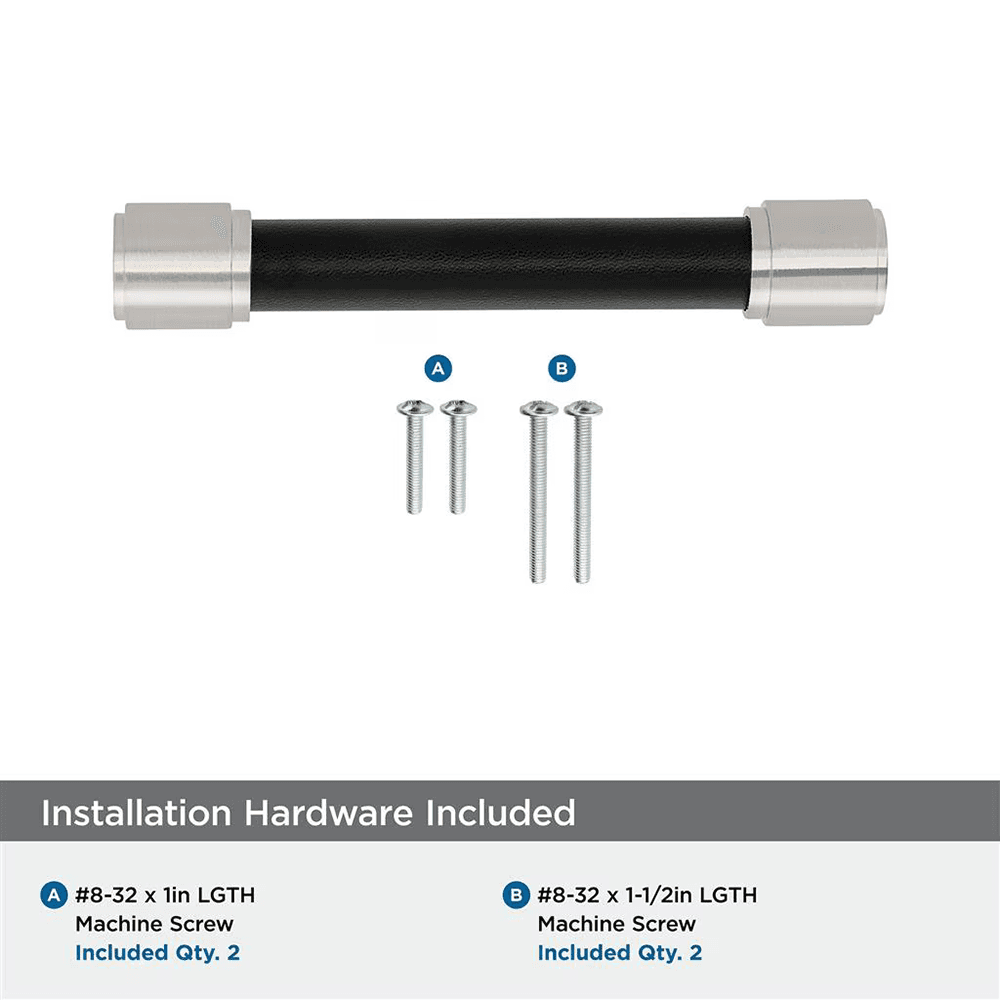 96mm Fairlane Cabinet Pull, Black Leather/Satin Nickel Alt 2 - Image