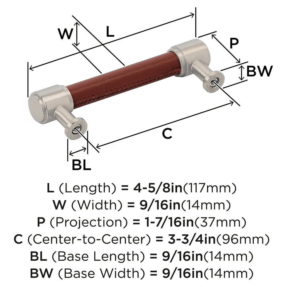 96mm Fairlane Cabinet Pull, Brown Leather/Satin Nickel Alt 1 - Image