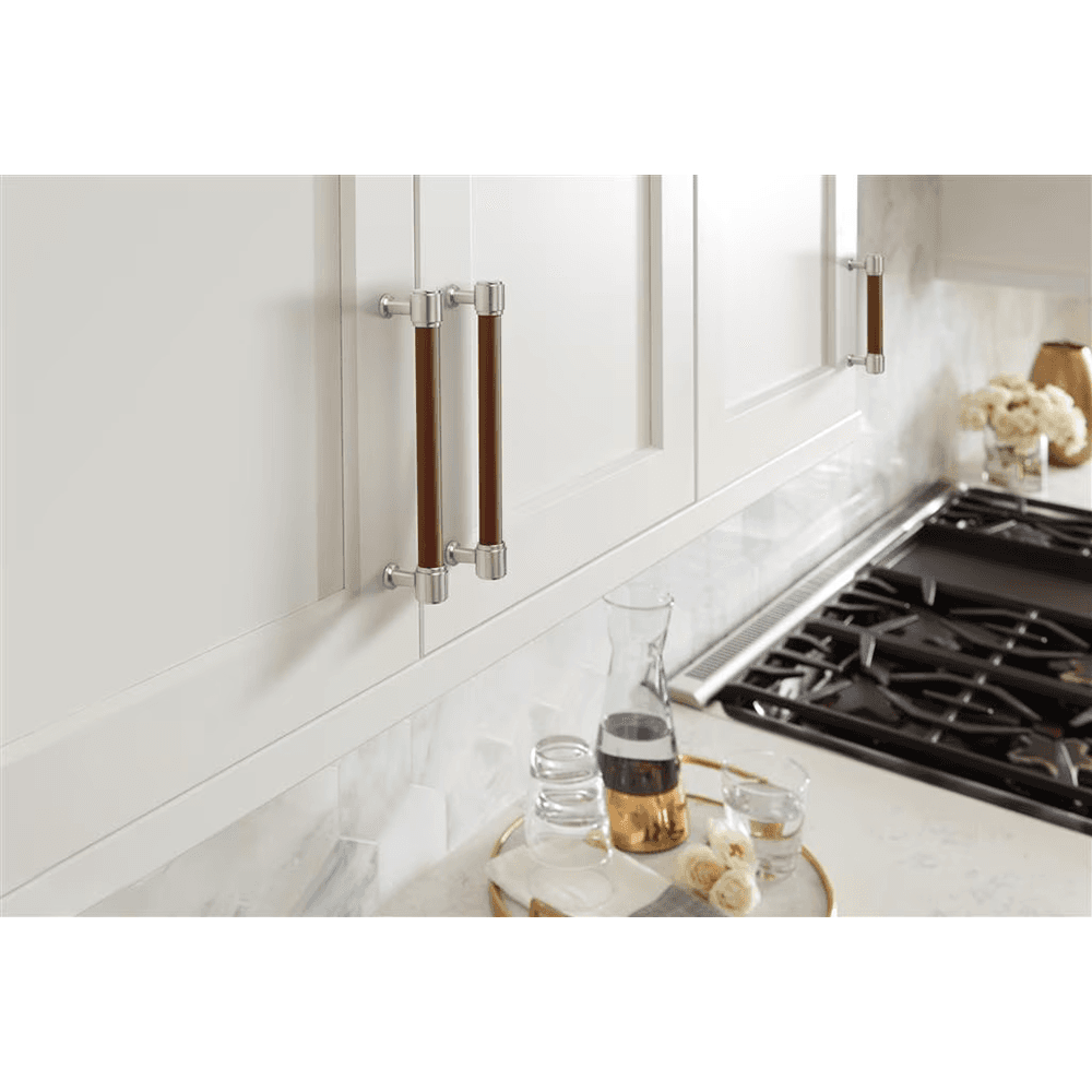 96mm Fairlane Cabinet Pull, Brown Leather/Satin Nickel Alt 3 - Image