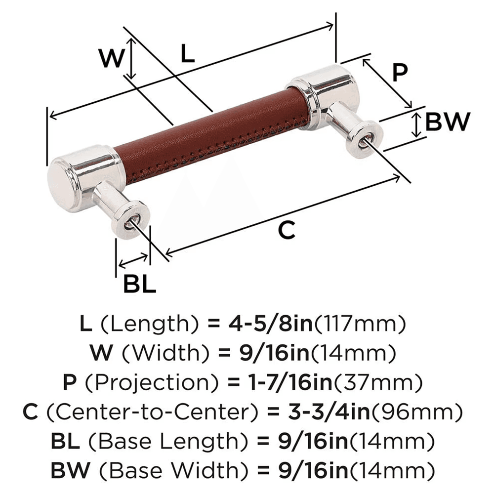 96mm Fairlane Cabinet Pull, Brown Leather/Polished Nickel Alt 1 - Image