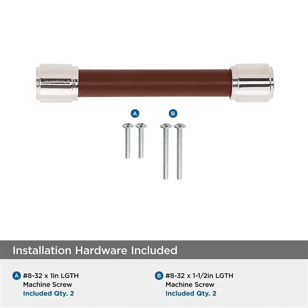 96mm Fairlane Cabinet Pull, Brown Leather/Polished Nickel Alt 2 - Image