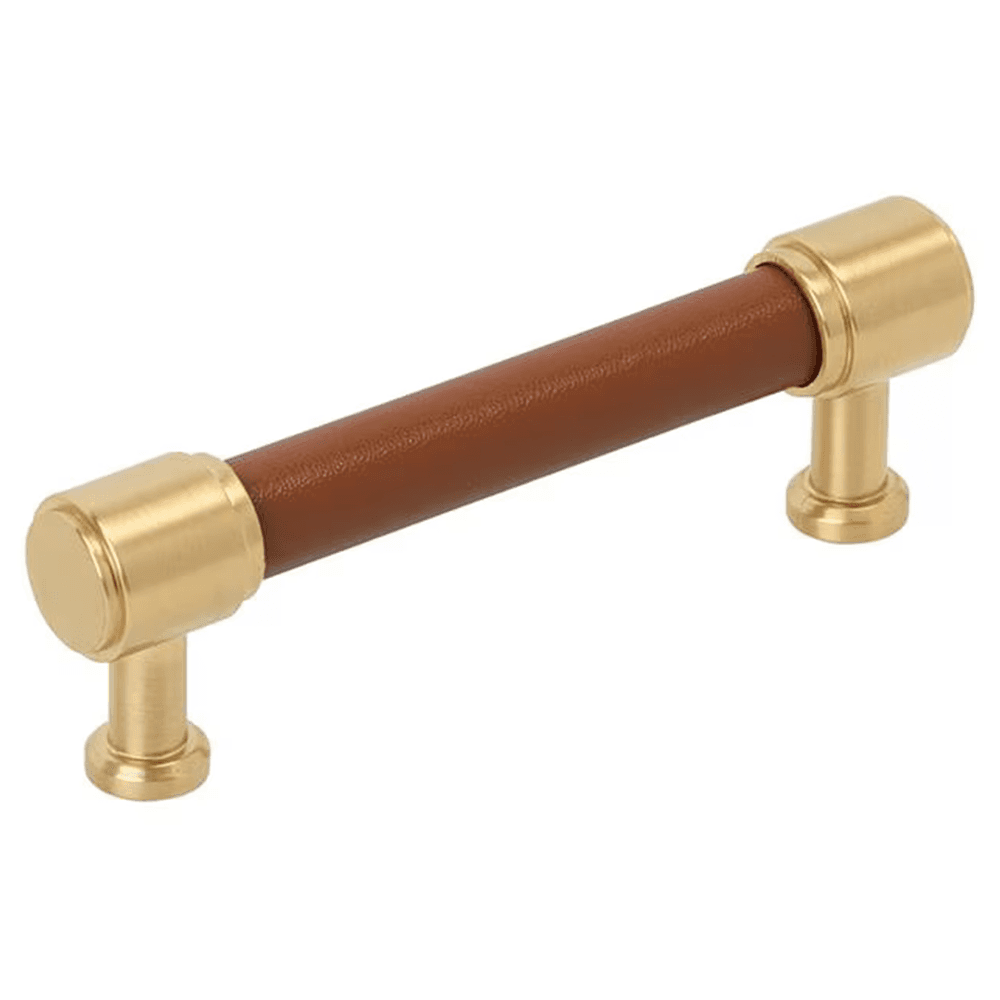 96mm Fairlane Cabinet Pull, Cognac Leather/Champagne Bronze Main - Image