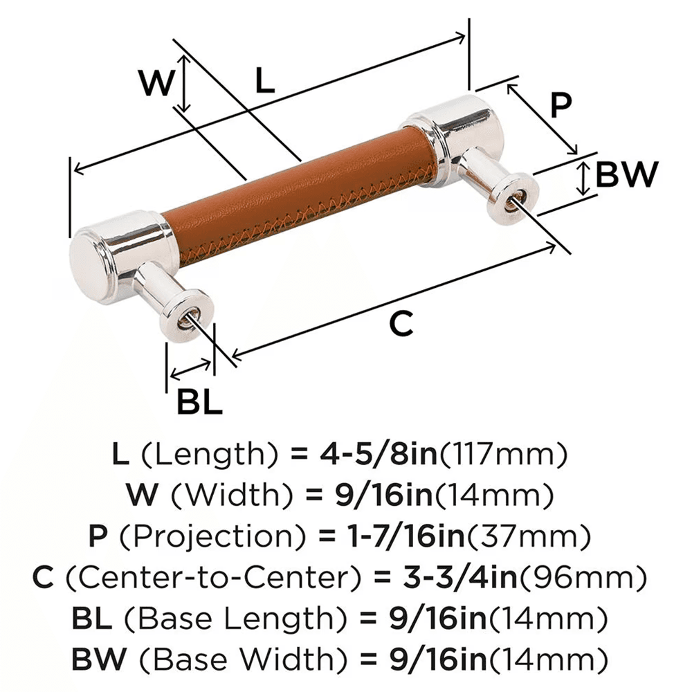 96mm Fairlane Cabinet Pull, Cognac Leather/Polished Nickel Alt 1 - Image