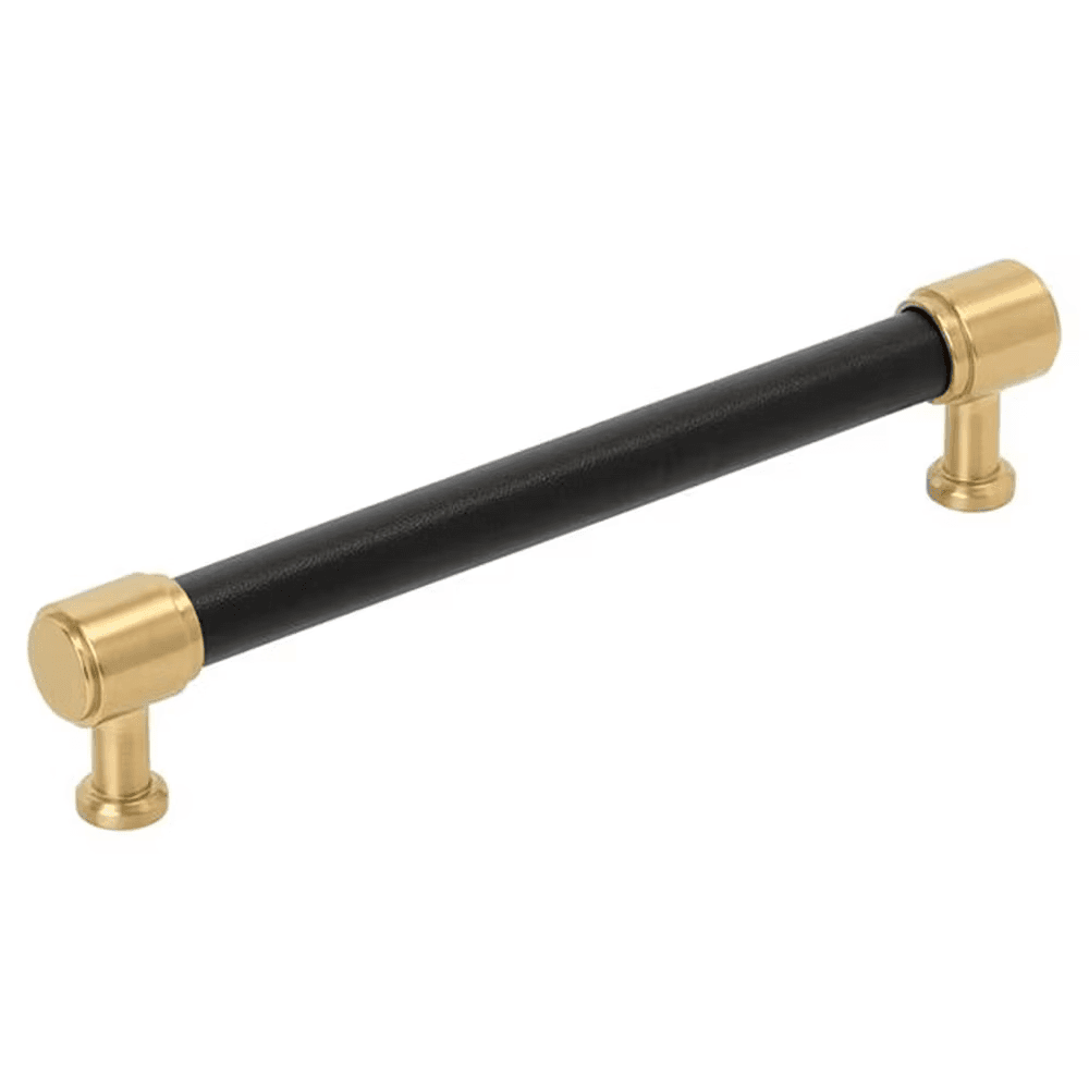 160mm Fairlane Cabinet Pull, Black Leather/Champagne Bronze Main - Image