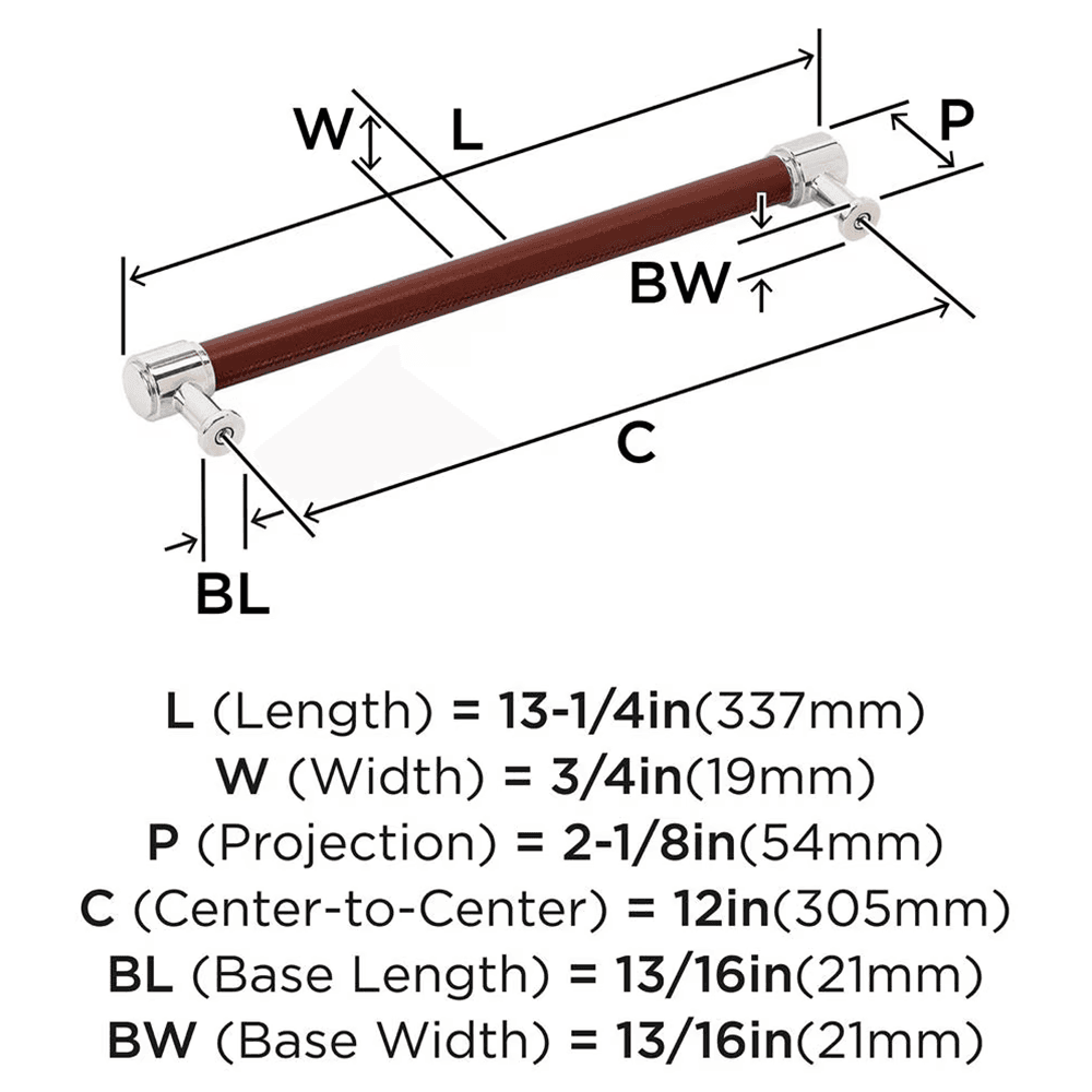 305mm Fairlane Appliance Pull, Brown Leather/Polished Nickel Alt 1 - Image