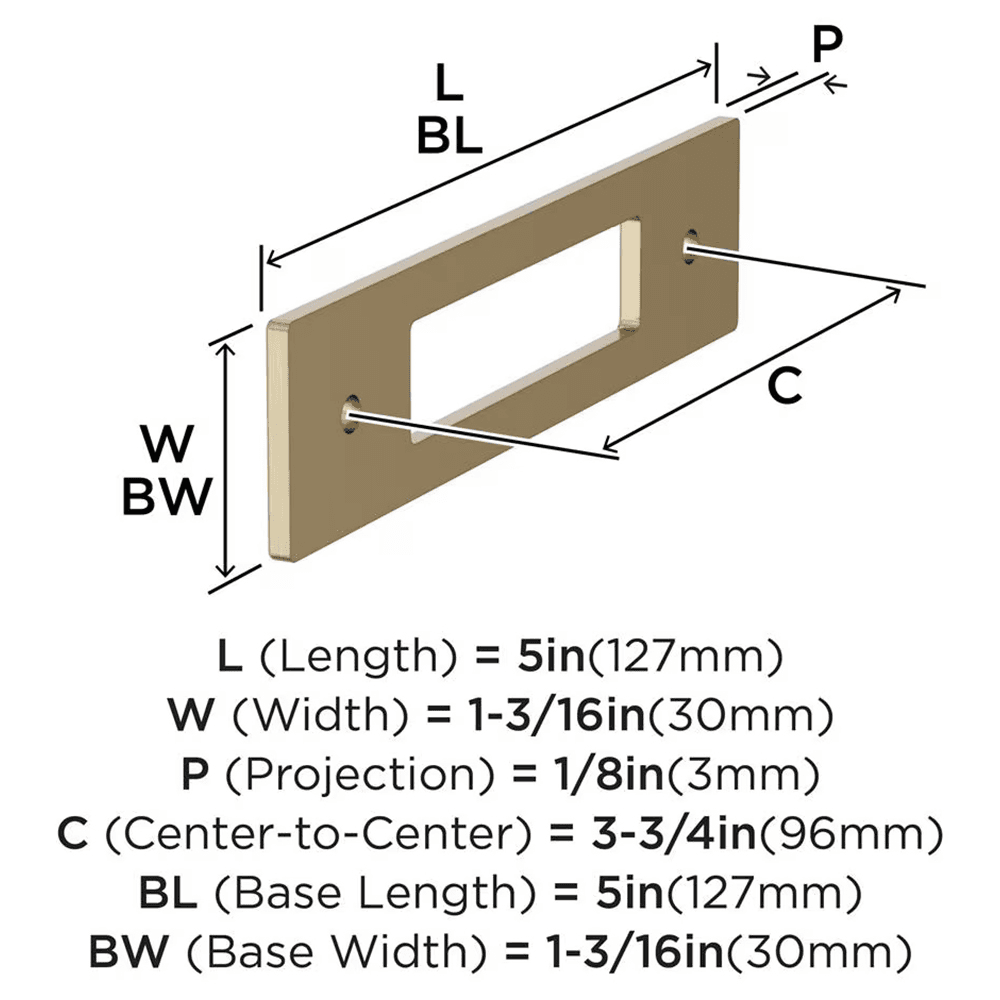 96mm Medora Rectangle Cabinet Pull Backplate, Golden Champagne Alt 1 - Image
