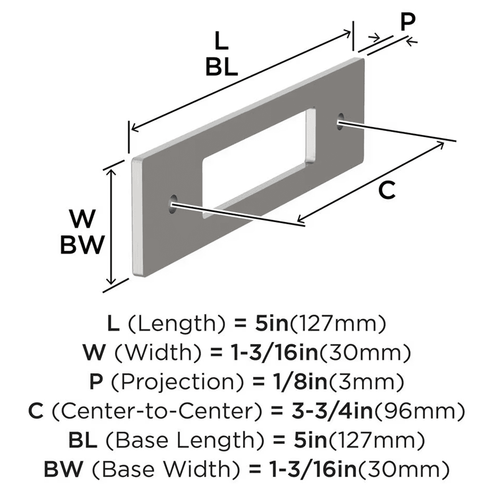96mm Medora Rectangle Cabinet Pull Backplate, Satin Nickel Alt 1 - Image