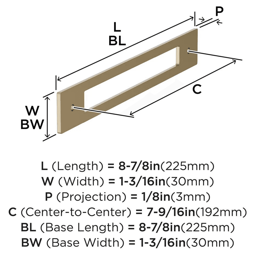 192mm Medora Rectangle Cabinet Pull Backplate, Golden Champagne Alt 1 - Image