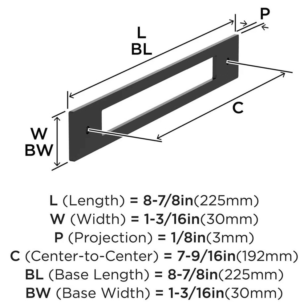 192mm Medora Rectangle Cabinet Pull Backplate, Matte Black Alt 1 - Image