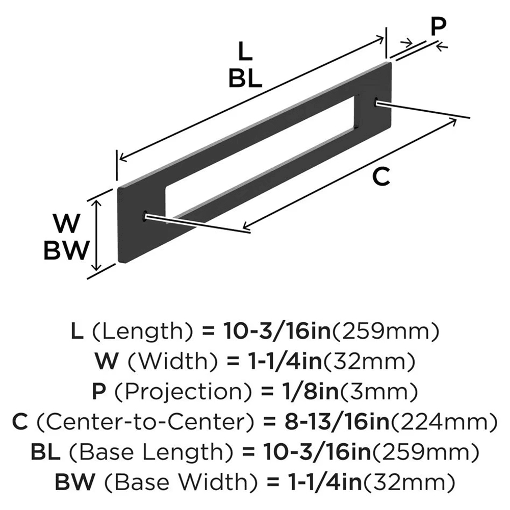 224mm Medora Rectangle Cabinet Pull Backplate, Matte Black Alt 1 - Image