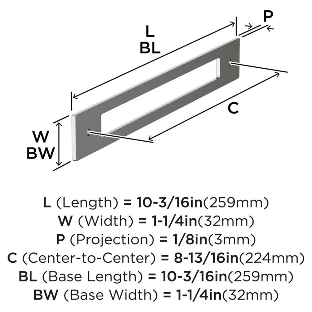 224mm Medora Rectangle Cabinet Pull Backplate, Polished Nickel Alt 1 - Image