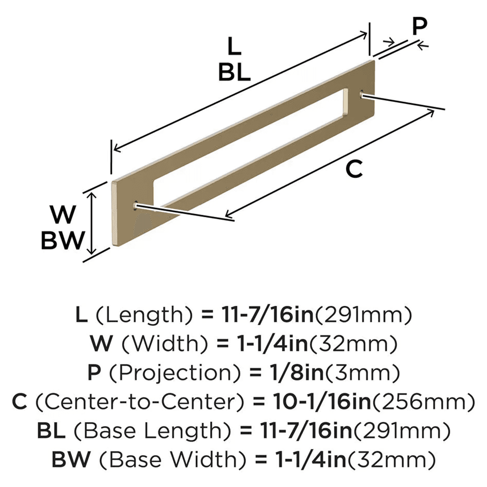 256mm Medora Rectangle Cabinet Pull Backplate, Golden Champagne Alt 1 - Image