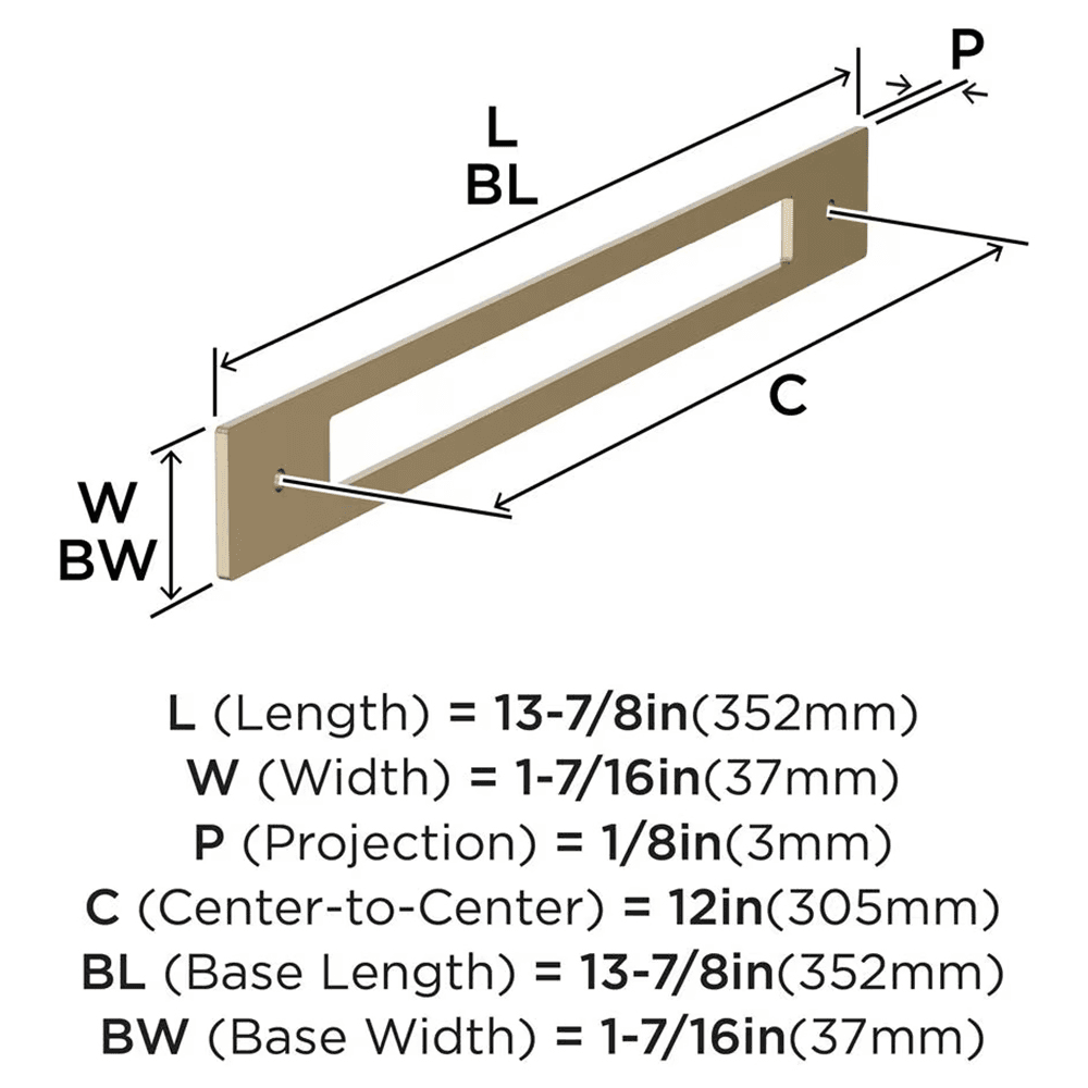305mm Medora Rectangle Appliance Pull Backplate, Golden Champagne Alt 1 - Image