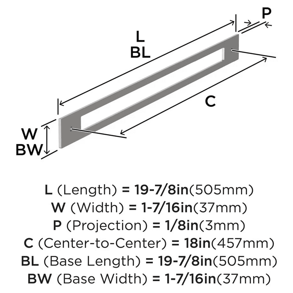 457mm Medora Rectangle Appliance Pull Backplate, Satin Nickel Alt 1 - Image