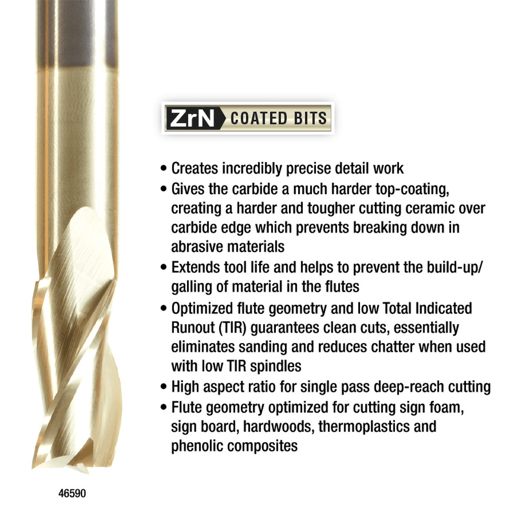 1/2" Dia x 1" Extra Long CNC 2D/3D Carving Flat Bottom 0.10° Straight Angle Solid Carbide Router Bit, 3 Flute, 1/2" Shank Alt 7 - Image