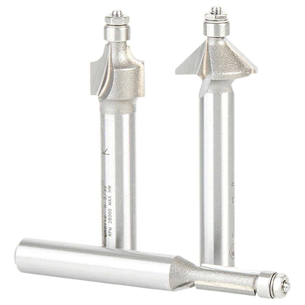 3-Piece Miniature Router Bit Pack with Mini 3/16" Diameter Lower Ball Bearing Alt 1 - Image