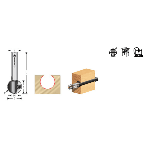 2-7/8" x 1/2" Radius CNC Ball End Insert Core Box Router Bit, 2-Flute, 1/2" Shank Alt 3 - Image