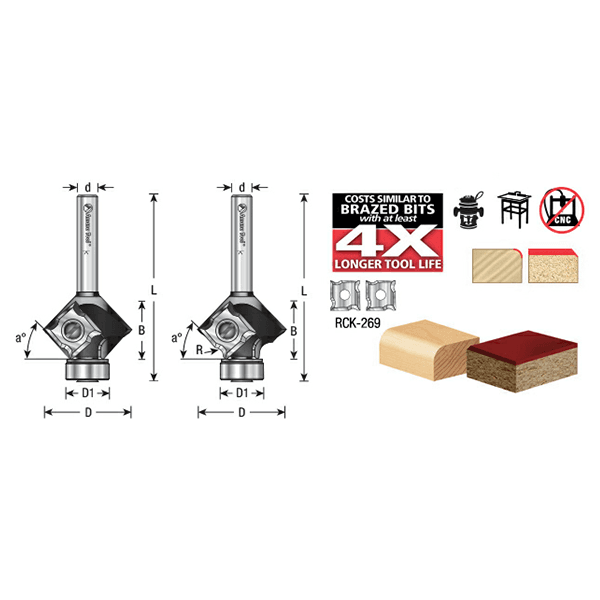 1-5/64" Dia x 3/8" x 1/8" Radius In-Tech Insert Corner Round, 2 Flute, 1/4" Shank Alt 3 - Image