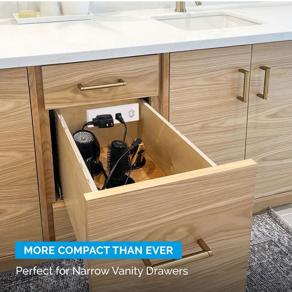 Docking Drawer 15 Amp Blade Compact Vanity Outlet with 2 AC Outlets, Black - Feature 5 Image