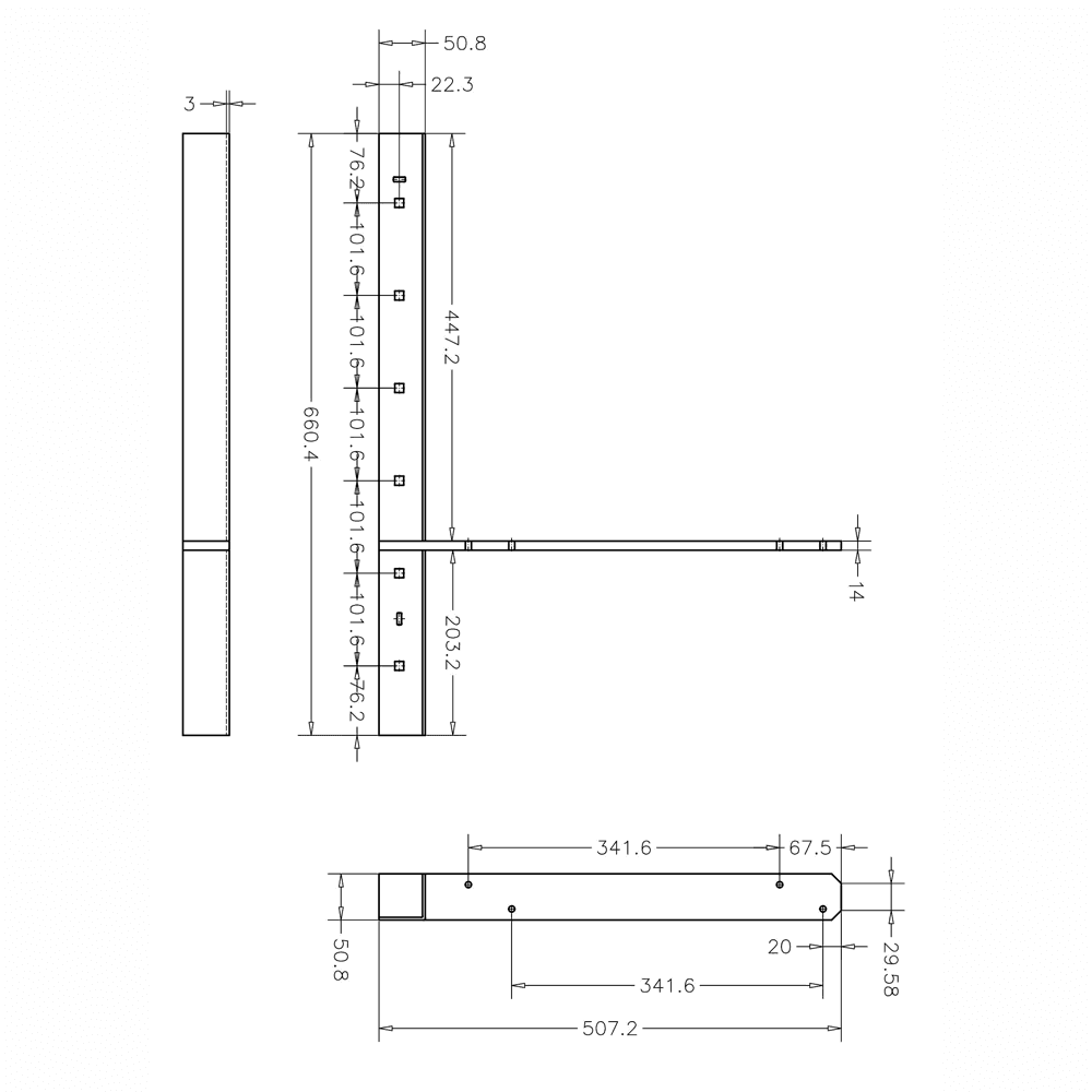 Pro Value Series Concealed Extended Flat Bracket, White - Diagram