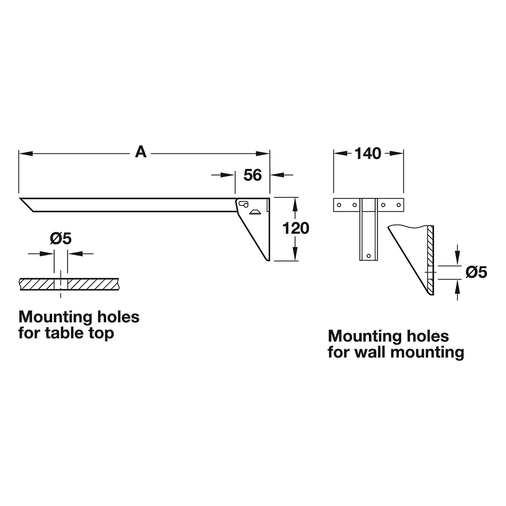 Hafele Folding Table Bracket 560mm Side View Brown Lacquer Finish