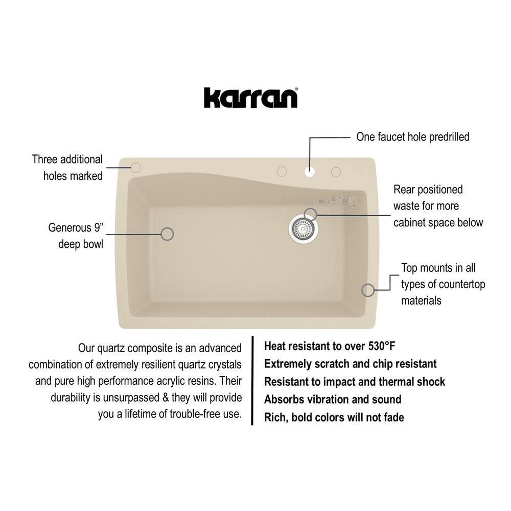 Karran QT-722 Black Quartz Kitchen Sink with Extra Large Single Bowl