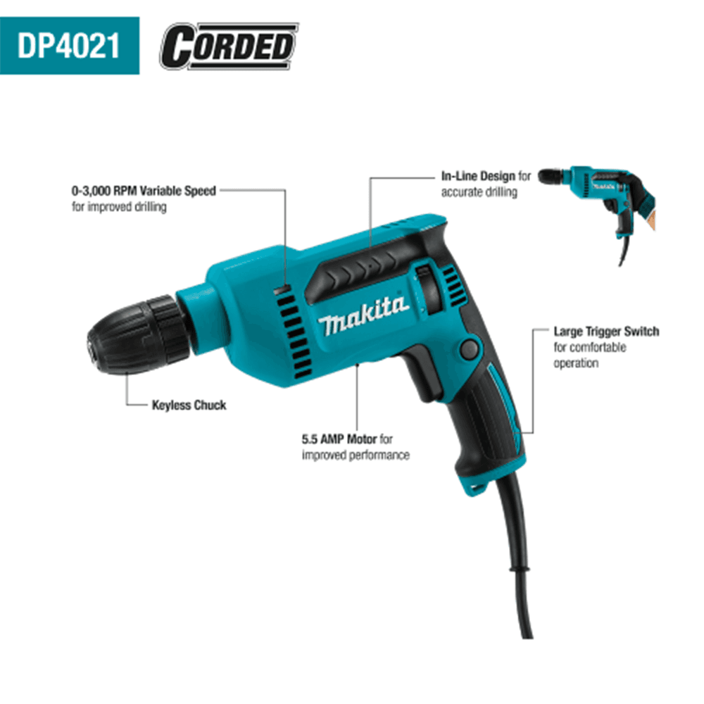 1/2" 5.5 AMP Corded Drill with Keyless Chuck Alt 1 - Image
