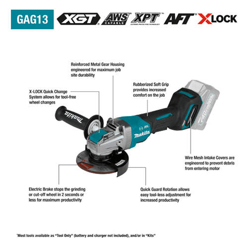 4-1/2" x 5" 40V max XGT Brushless Cordless X-LOCK Paddle Switch Angle Grinder Kit with Electric Brake Tool Only Alt 1 - Image