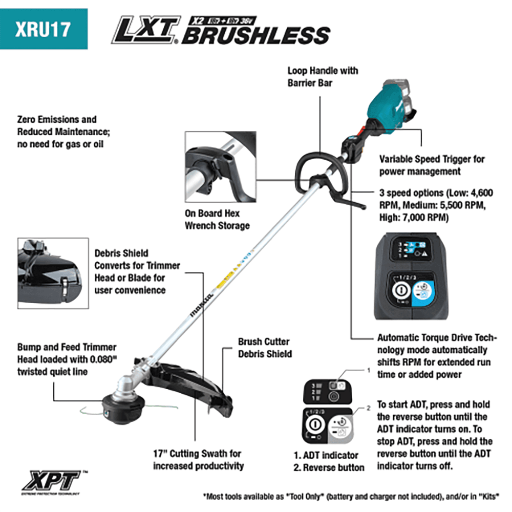 XRU17PT 36V LXT Brushless String Trimmer Kit (5.0Ah) Alt 2 - Image
