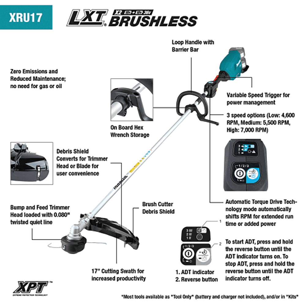 XRU17Z 36V LXT Brushless String Trimmer, Tool Only Alt 1 - Image