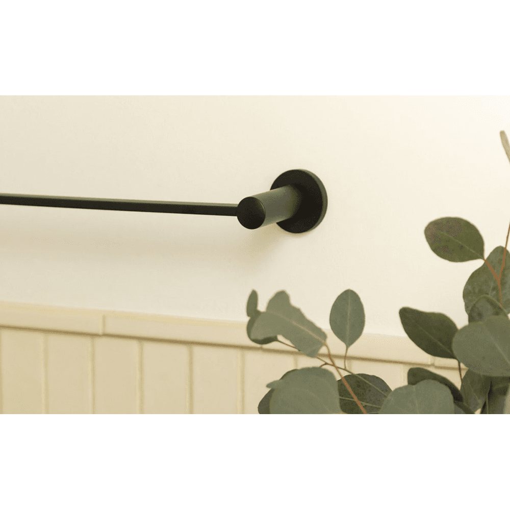 24" Modern Small Disc Rosette Towel Bar, Unlacquered Brass Alt 1 - Image