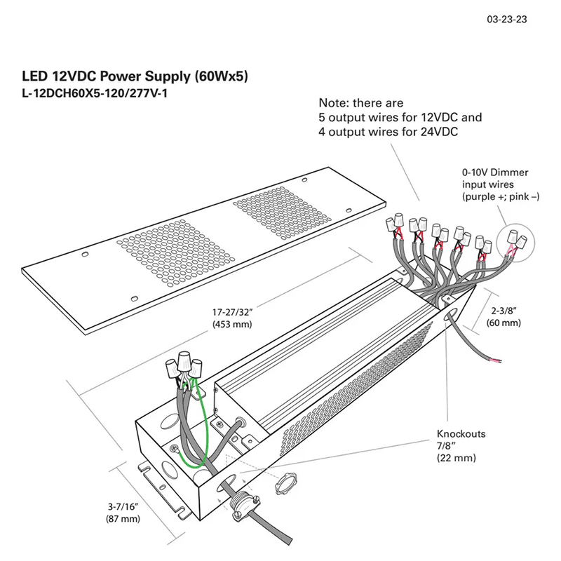 12VDC 300W Dimmable Power Supply, 17-27/32", Black Alt 6 - Image