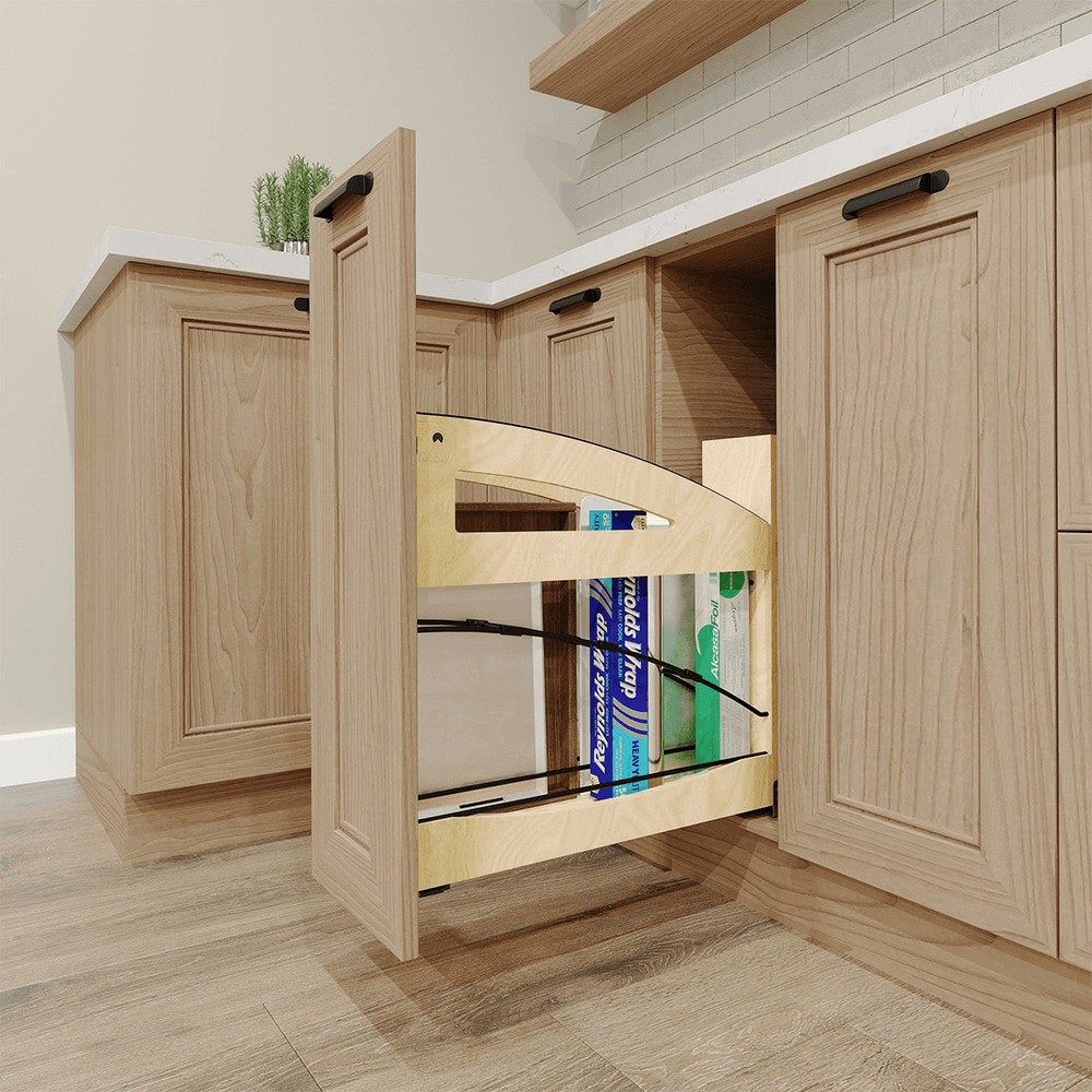 5" Craftsman Base Cabinet Pullout with Tray Divider/Foil Wrap Holder for 9" Base Cabinets, Light Brown Alt 5 - Image