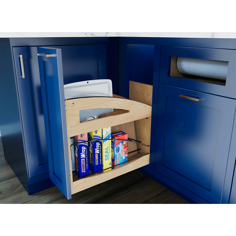8" Craftsman Base Cabinet Pullout with Tray Divider/Foil Wrap Holder for 12" Base Cabinets, Light Brown Alt 6 - Image