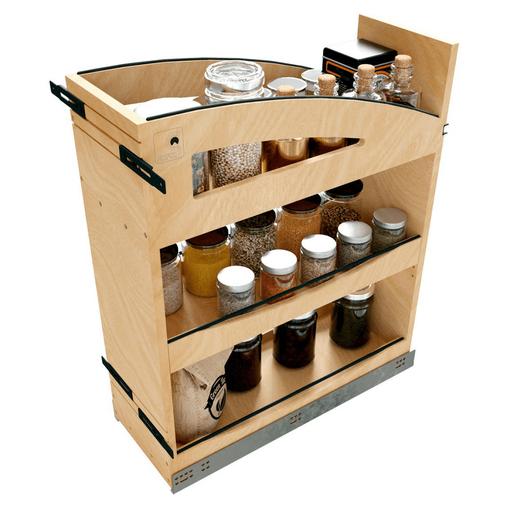 8" Craftsman Base Cabinet Pullout Organizer with Black Accents for 12" Base Cabinets, Light Brown Alt 6 - Image