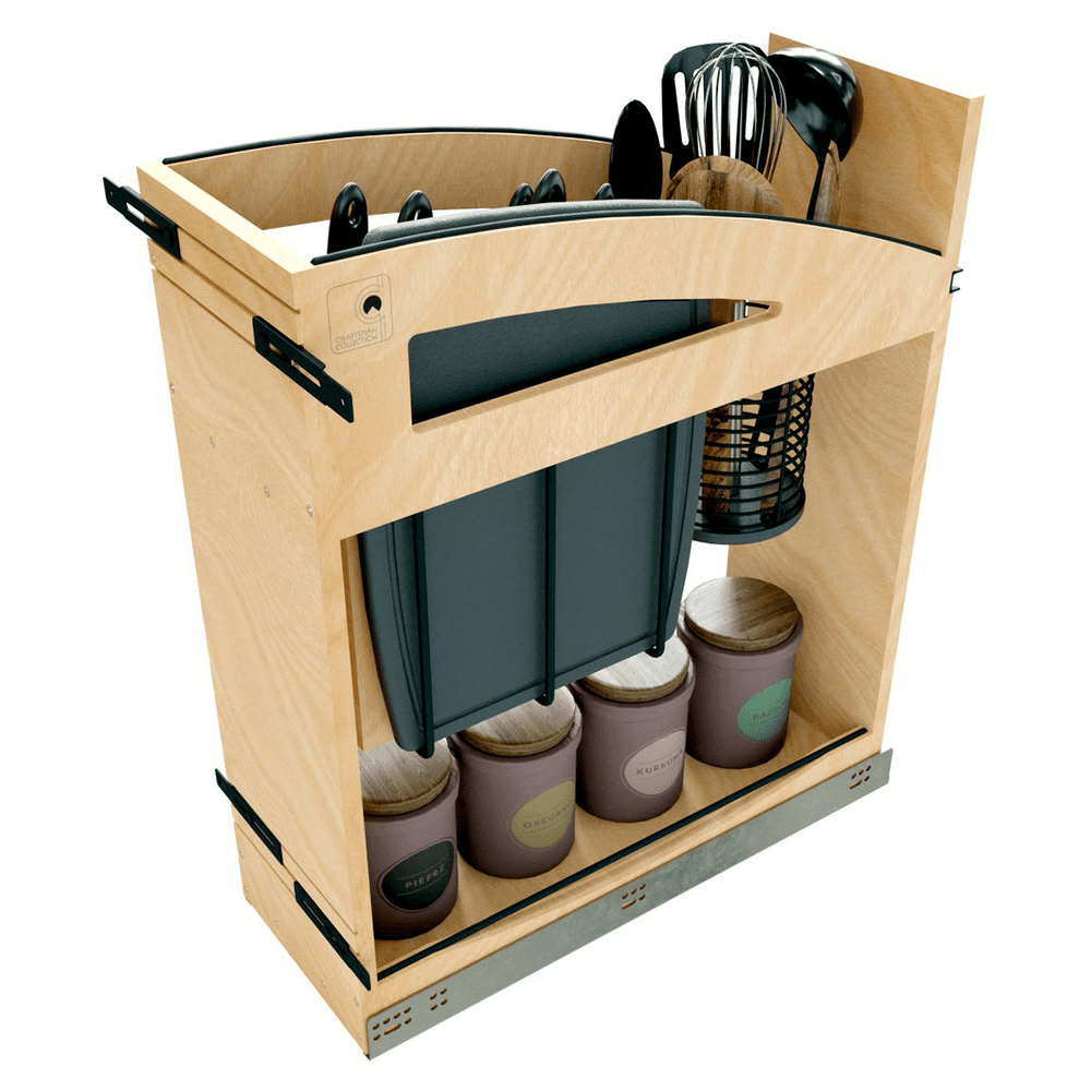 8" Craftsman Knife Block Pullout Organizer with Black Accents for 12" Base Cabinets, Light Brown Alt 7 - Image