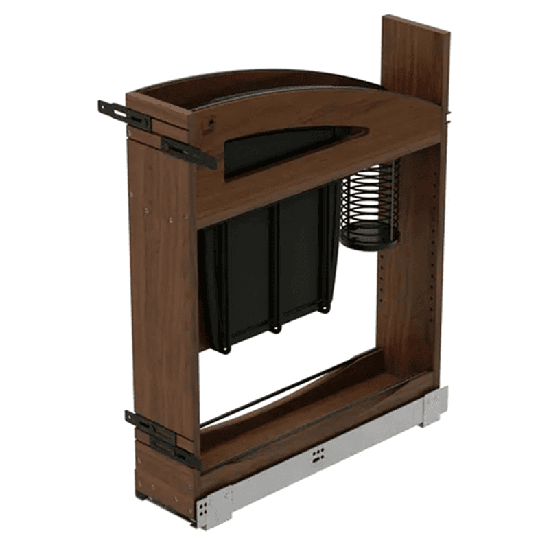 5" Craftsman Knife Block Pullout Organizer with Black Accents for 9" Base Cabinets, Dark Brown Main - Image