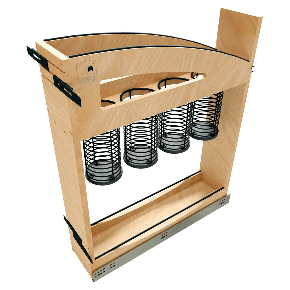 5" Craftsman Utensil Pullout Organizer with Black Accents for 9" Base Cabinets, Light Brown Main - Image