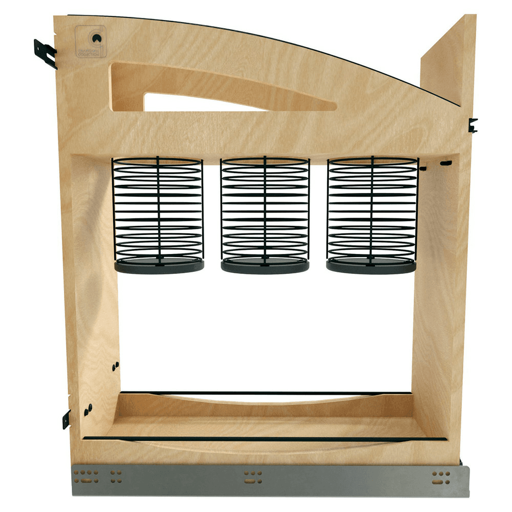 8" Craftsman Utensil Pullout Organizer with Black Accents for 12" Base Cabinets, Light Brown Alt 1 - Image