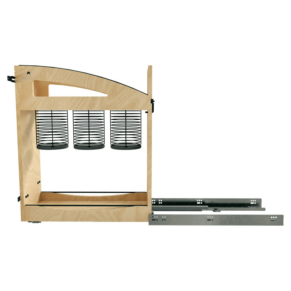 8" Craftsman Utensil Pullout Organizer with Black Accents for 12" Base Cabinets, Light Brown Alt 5 - Image