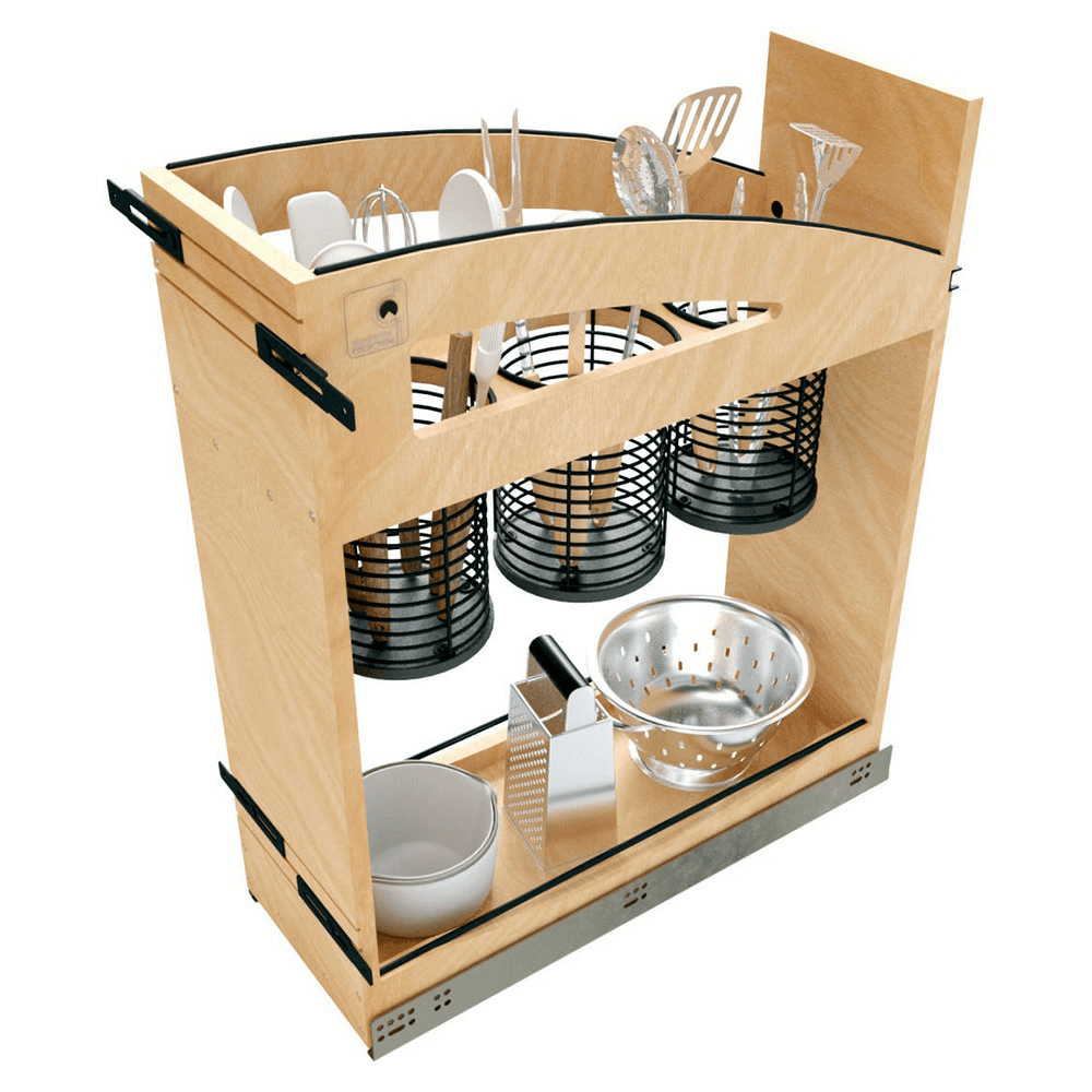 8" Craftsman Utensil Pullout Organizer with Black Accents for 12" Base Cabinets, Light Brown Alt 6 - Image