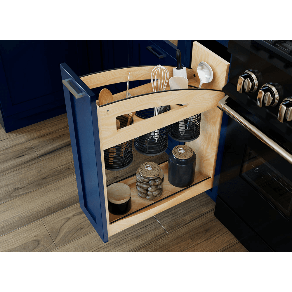 8" Craftsman Utensil Pullout Organizer with Black Accents for 12" Base Cabinets, Light Brown Alt 7 - Image