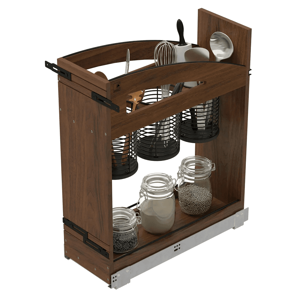 8" Craftsman Utensil Pullout Organizer with Black Accents for 12" Base Cabinets, Dark Brown Alt 6 - Image