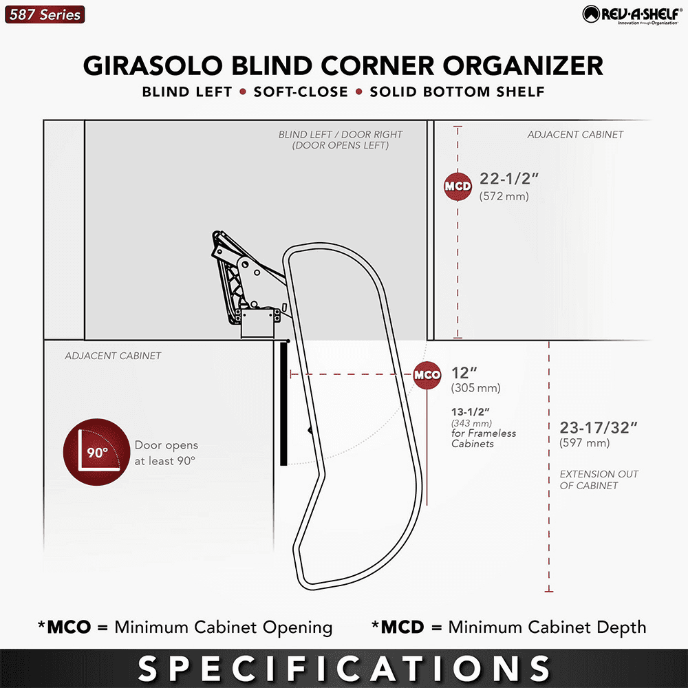 12" Two-Tier Craftsman Collection Girasolo with Soft-Close/Black Accents for Right Opening/Blind Right Corner Cabinet, Light Brown Alt 6 - Image