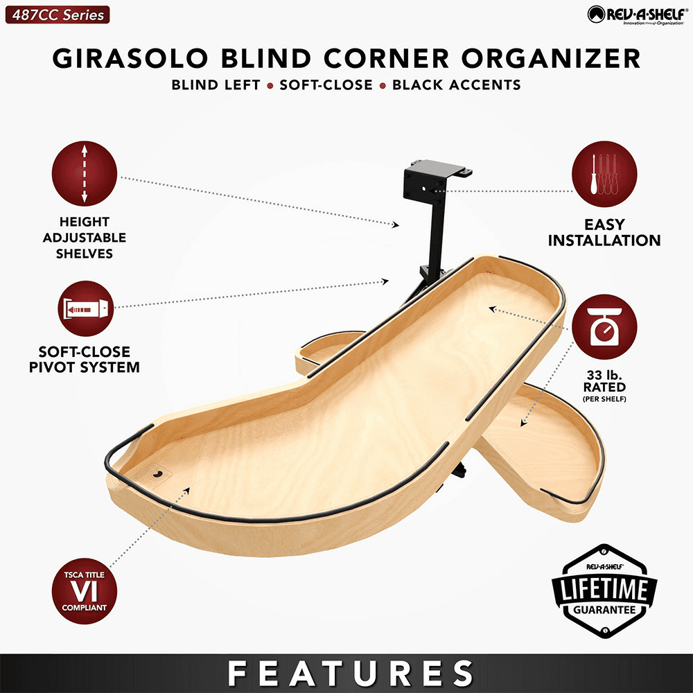 18" Two-Tier Craftsman Collection Girasolo with Soft-Close/Black Accents for Right Opening/Blind Right Corner Cabinet, Light Brown Alt 7 - Image